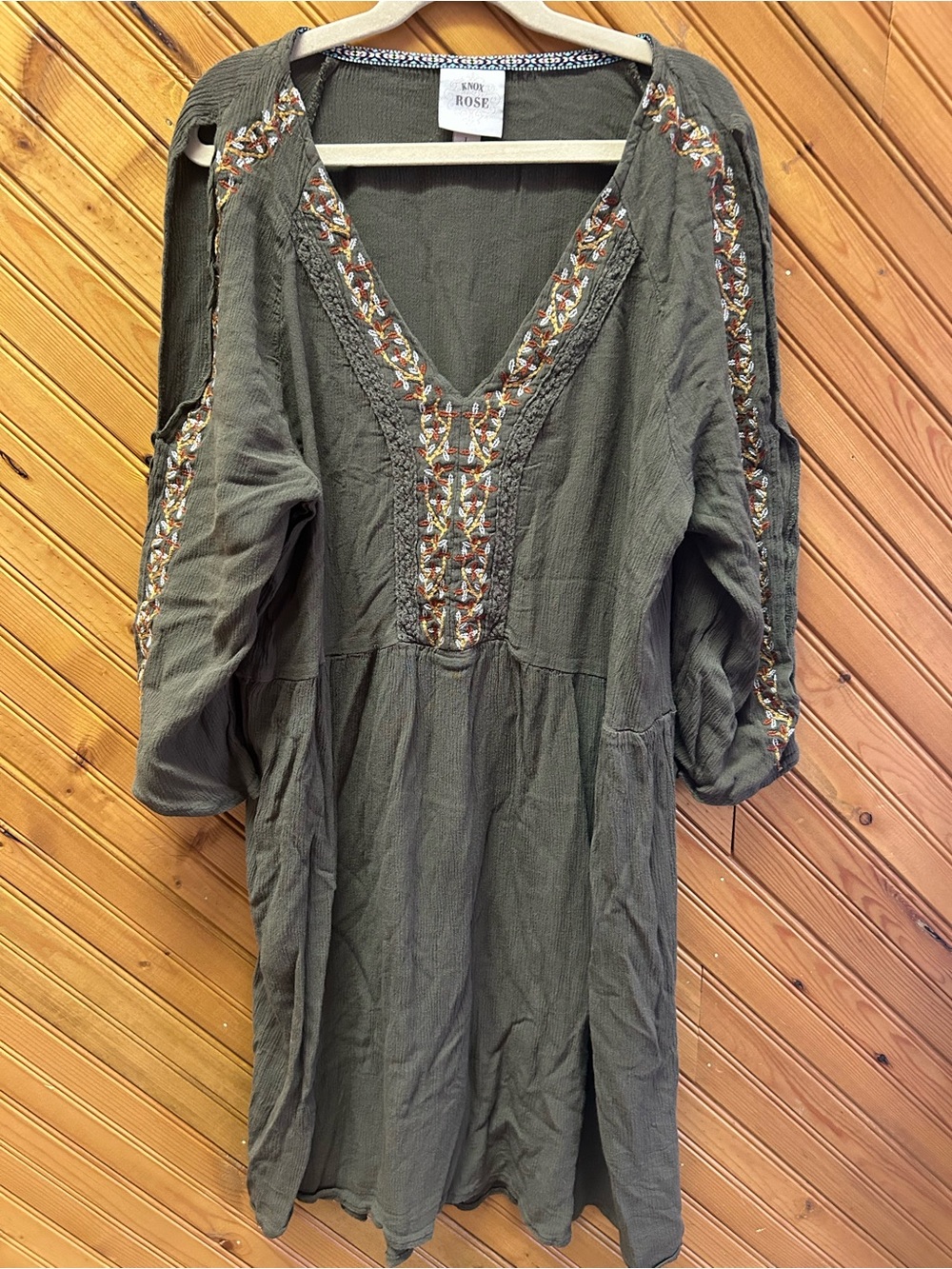 Knox Rose Olive Embroidered V-Neck Tunic